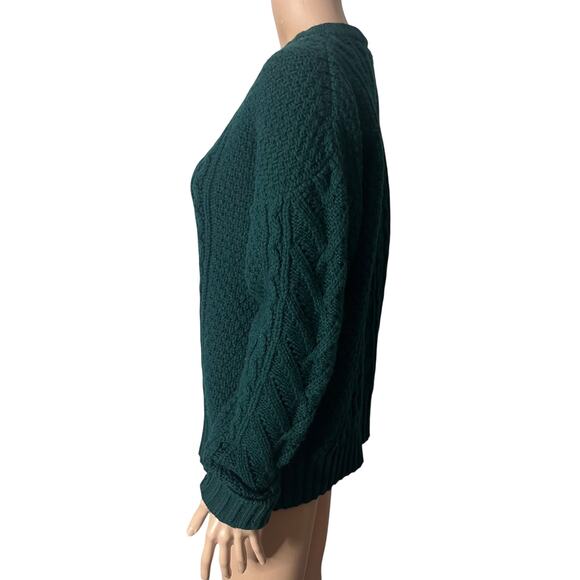 Jaeger Sweater Womens Small Green 100% Wool Cable Knit Crewneck Pullover Britain - Picture 5 of 10
